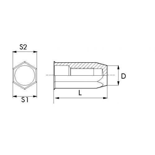 TUERCA REMACHABLE ACERO BRALO HEXAGONAL BAJA FONDO CERRADO